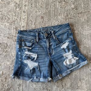 American Eagle Outfitters Women's Light Blue Ripped Jean Shorts
